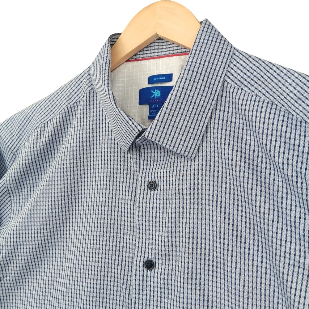 Egara Shirt Men XLT Blue Micro Grid Non-Iron Long Sleeve Cotton Tall Modern